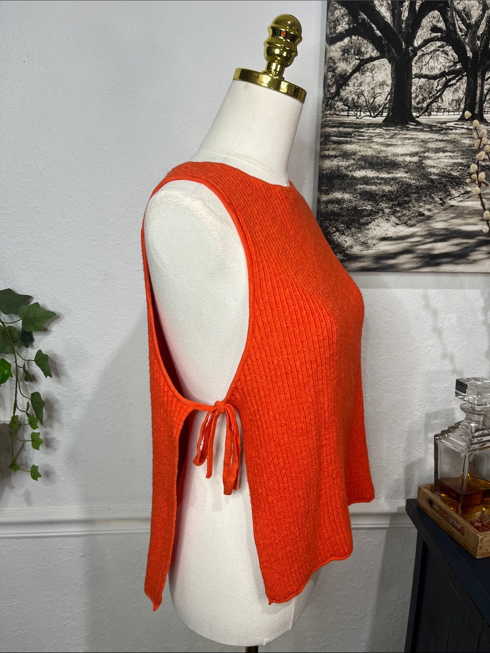 NWT Free People cherry tomato 🍅 Ribbed Knit Tank with Side Tie Small - Picture 4 of 12
